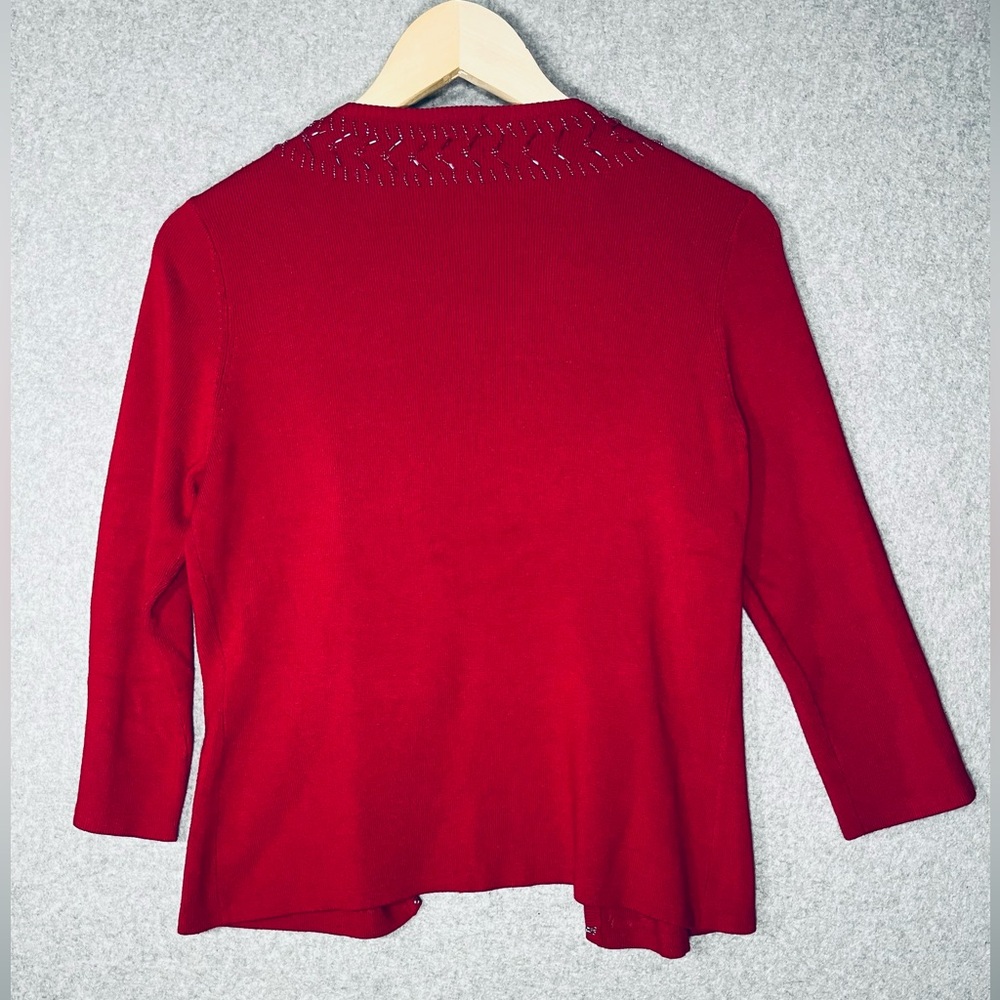 Holiday Beaded Sweater Cardigan Red Sz M 6 8 Sparkle Christmas Hostess Holiday - Picture 4 of 10